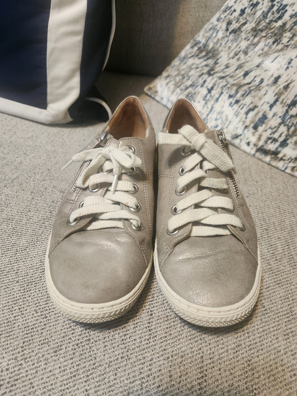 Paul Green Metallic Taupe Leather Lace-Up Sneakers - Picture 3 of 13